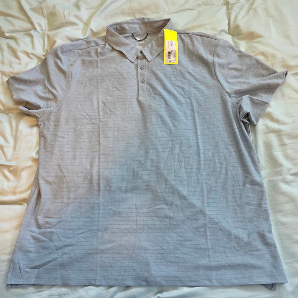 All In Motion Mens Striped Polo Shirt Light Blue Moisture Wicking 2XL NWT